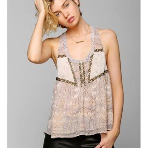 Ecoté Main Event Chiffon Embellished Tank Tan Sz S